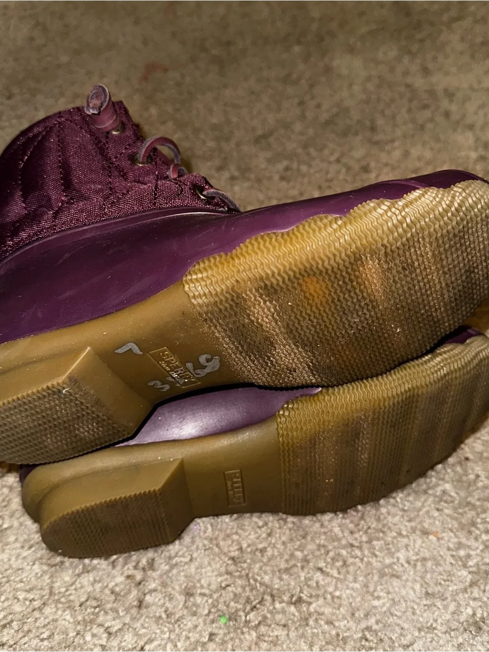 Sperry Quilted Lace-Up Duck Boots in Burgundy with Gum Soles